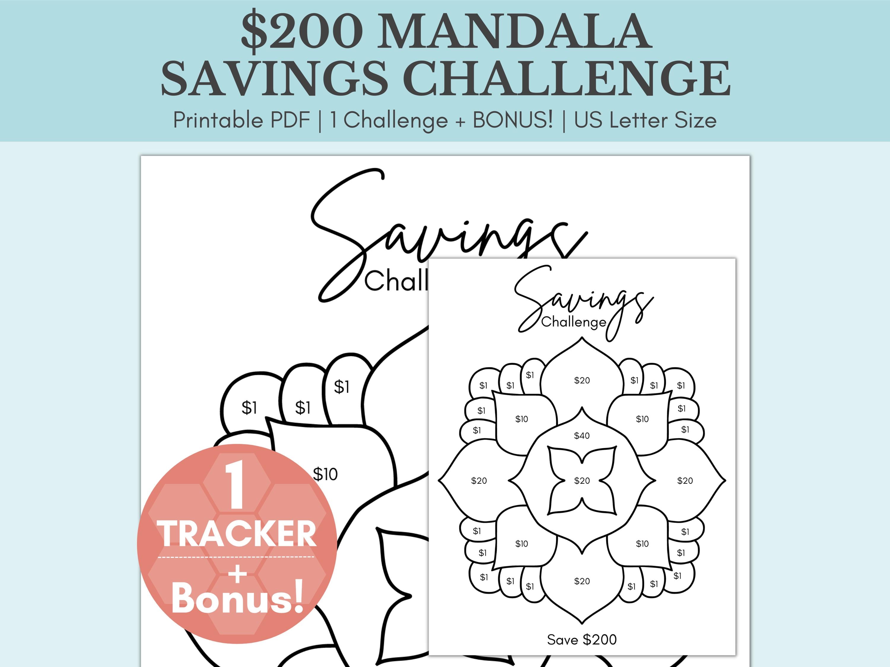 200 Dollar Mandala Sparen Herausforderung Printable | 2024 Ersparnis Tracker | 200 Geldspar-Challenge | Cash Stuffing Herausforderung | PDF-Download