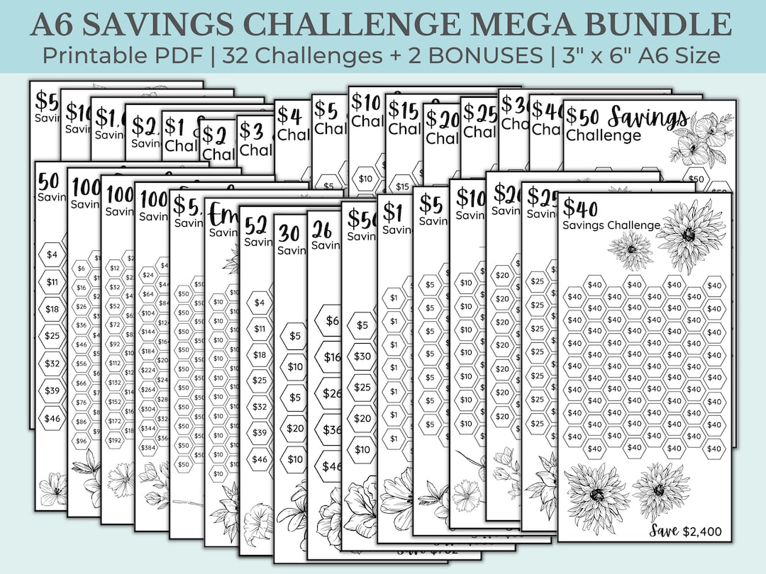Savings Challenge Printable Savings Challenge Bundle A6 - Etsy