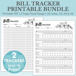 Bill Tracker Printable | Bill Tracker PDF | Bill Tracker Template | Bill Pay Calendar | Bill Organizer | Bill Pay Calendar | Finance Planner