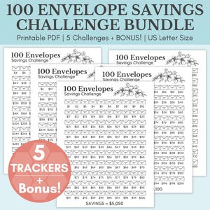Printable 100 Envelope Savings Challenge Bundle | Savings Challenge | Savings Challenge Tracker | Money Savings Challenge | Digital Download