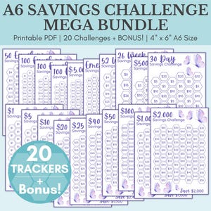 Savings Challenge Printable | Savings Challenge Bundle | A6 Sized Mini Savings Challenge Trackers | 1000 Savings Challenge | Set Of 20