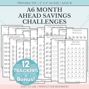 A6 Month Ahead Savings Challenge Bundle, Cash Stuffing Savings Tracker, Budget Binder Sinking Funds Challenge, Printable A6