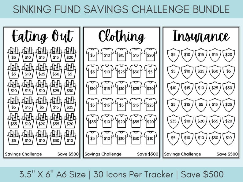 Savings Challenge Printable | Savings Challenge Bundle | A6 Sized Mini Savings Challenge Trackers | 500 Savings Challenge | Set Of 10