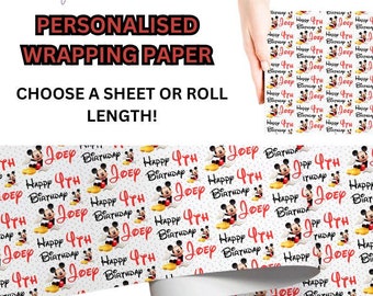 Personalised MICKEY Mouse Theme HAPPY BIRTHDAY Gift Wrapping Paper Add Any Name & Age