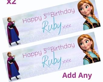 2 x Banners de cumpleaños personalizados de la princesa Disney ANNA Frozen GRANDES carteles de fiesta para niños Entrega gratuita