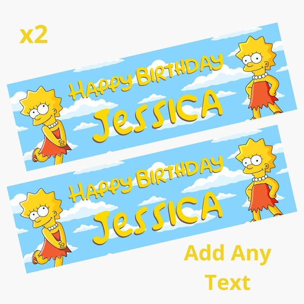 2 x Personalised THE SIMPSONS Lisa Happy Birthday Banners LARGE Kids Party Poster Free Delivery