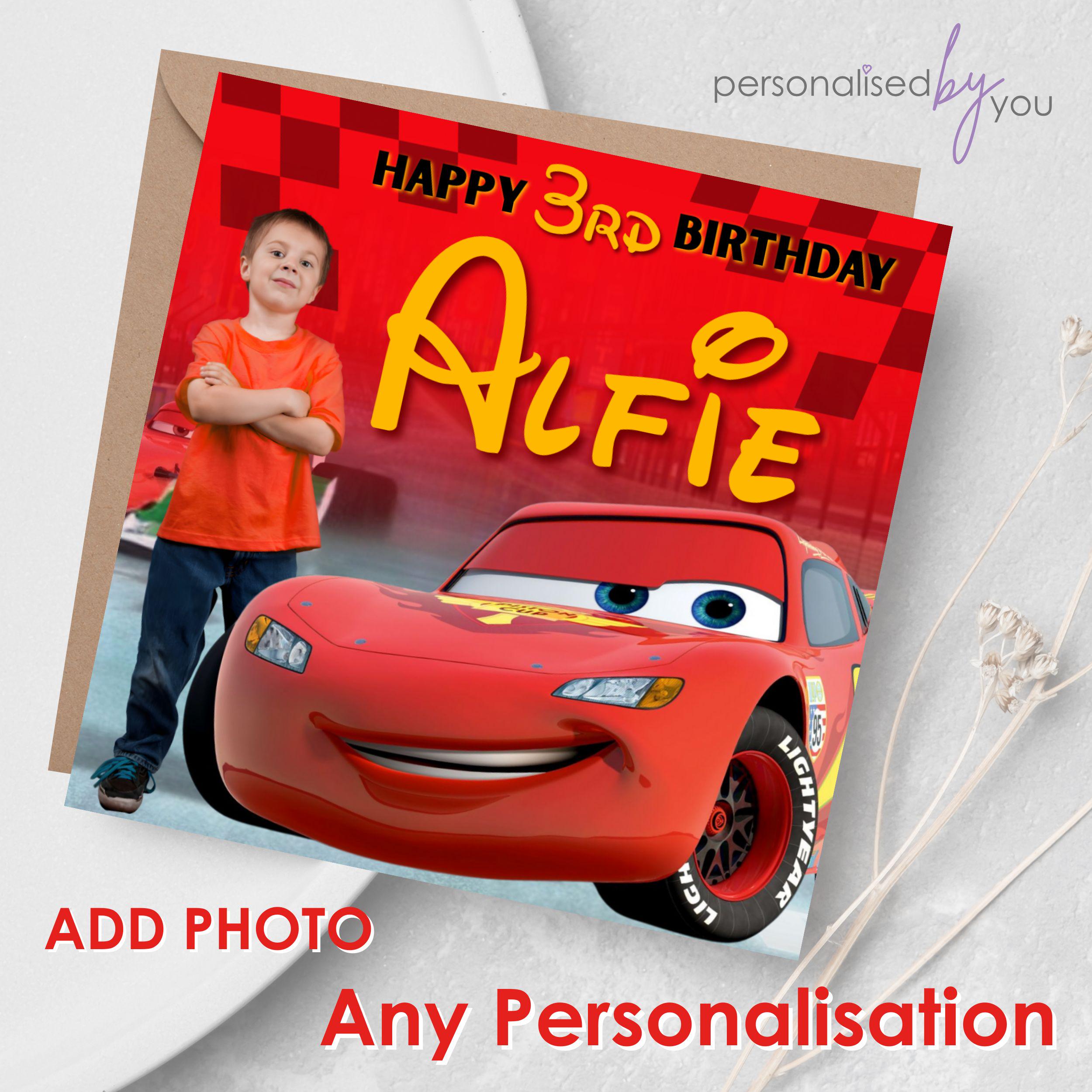 Personalised Happy Birthday Card Cars Lightning Mcqueen Theme Any