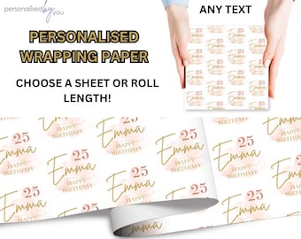 Personalised Rose Gold Theme HAPPY BIRTHDAY Gift Wrapping Paper Add Any Name & Age