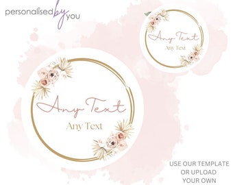 Personalised Custom Round Printed Stickers Custom Logo Labels For Business Blush Flowers FREE DELIVERY
