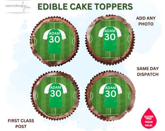 EDIBLE Cupcake Cake Toppers Personalised Green and White Football Theme Printed Icing or Rice Wafer 2"