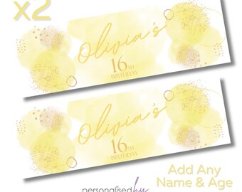 2 x Personalised Yellow Banners LARGE Kids Party Poster Free Delivery