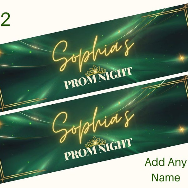 2 x Personalised Birthday Banners Large Green Gold Prom Add Name or Text Free Delivery