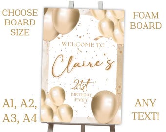 Personalised Printed Gold Balloons Birthday Flowers Foam Board Event Welcome Sign WEDDING CHRISTENING BIRTHDAY A1 A2 A3 A4