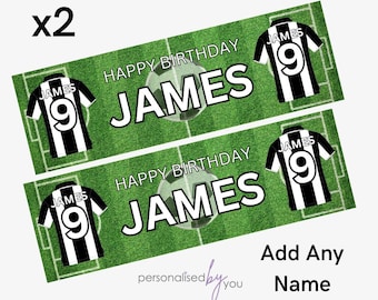 2 x Personalised Birthday Banners Large Black & White Football Add Name Age Free Delivery