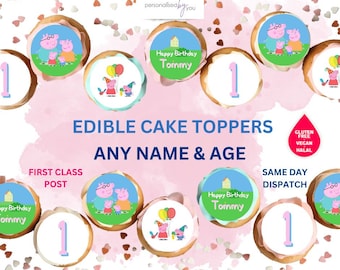 EDIBLE Cupcake Cake Toppers Personalised PEPPA PIG Printed Icing or Rice Wafer 2"