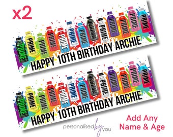 2x PRIME Drink Theme Happy Birthday Banner LARGE Poster Any Name Age Free Delivery