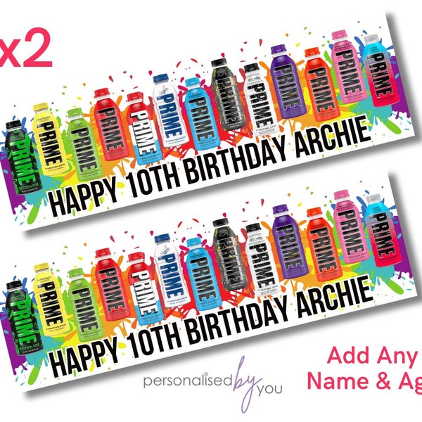 2x PRIME Drink Theme Happy Birthday Banner LARGE Poster Any Name Age Free Delivery