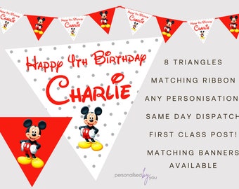 Personalised Disney's Mickey Mouse Birthday Baby Shower Party Banner Decoration Bunting FREE DELIVERY