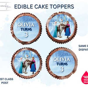 EDIBLE Cupcake Cake Toppers Personalised Disney Frozen Theme Printed Icing or Rice Wafer 2"