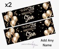 2 x Personalised Birthday Banners Large Gold & Black Add Name Age Free Delivery