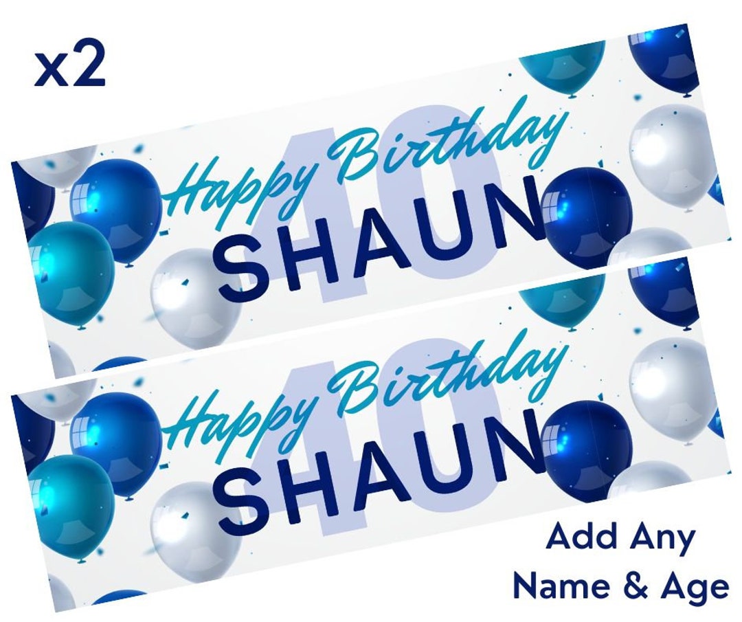 2 X Personalised Birthday Banners Large Blue Add Name & Age Free