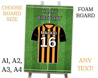 Personalised Printed Black & Orange Football Theme Birthday Foam Board Event Welcome Sign WEDDING CHRISTENING BIRTHDAY A1 A2 A3 A4