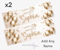 2 x Personalised Birthday Banners Large Gold Add Name & Age Free Delivery