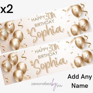 2 x Personalised Birthday Banners Large Gold Add Name & Age Free Delivery