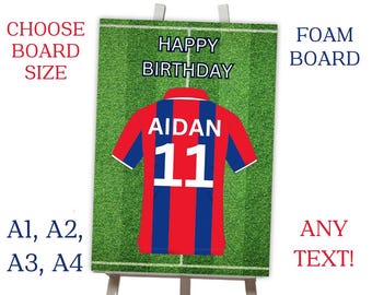 Personalised Printed Blue & Red Football Theme Birthday Foam Board Event Welcome Sign WEDDING CHRISTENING BIRTHDAY A1 A2 A3 A4