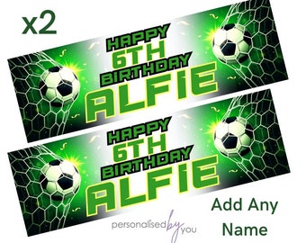 2 x Personalised Birthday Banners Large Football GOAL Add Name Age Free Delivery