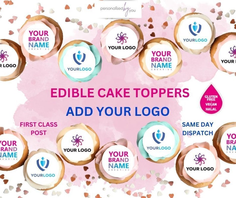EDIBLE Cupcake CAKE Toppers Personalised LOGO Business Printed Icing or Rice Wafer 2" image 1