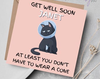 Personalised Get Well Soon Funny Cat Cone Theme Card Any Name Free Delivery Including Envelope