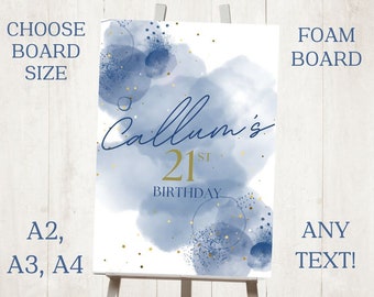 Personalised Printed Birthday Foam Board Event Welcome Sign WEDDING CHRISTENING BIRTHDAY A1 A2 A3 Navy Gold Free Delivery