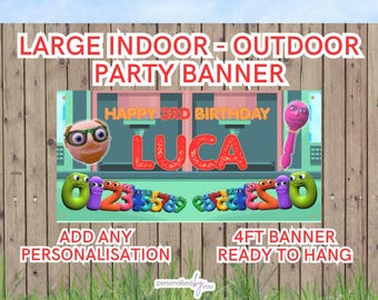 Personalised Outdoor - Indoor Birthday Banners Large NUMBERJACKS Theme Add Name Age FREE Delivery