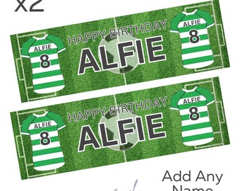 2 x Personalised Birthday Banners Large Green & White Football Add Name Age Free Delivery