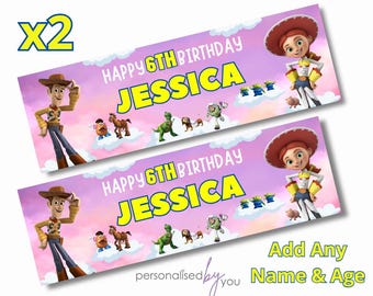 2 x Personalised Disney's Toy Story Pink Theme Birthday Banners LARGE Kids Party Poster Free Delivery