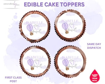 EDIBLE Onederful Cupcake Cake Toppers Personalised Purple Lilac Hot Air Balloon Balloon 1st Birthday Theme Printed Icing or Rice Wafer 2"