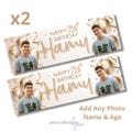 2 x Personalised Birthday Photo Banners Large Gold Add Name & Age Free Delivery