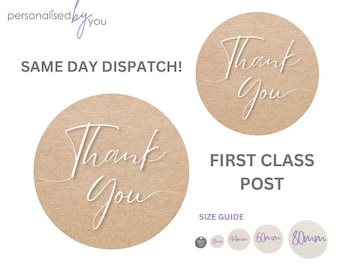 Thank you Stickers Craft Brown White Text For Business or Parties - Choose Size & Quantity FREE DELIVERY