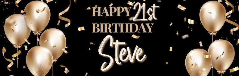 2 x Personalised Birthday Banners Large Gold & Black Add Name Age Free Delivery image 2
