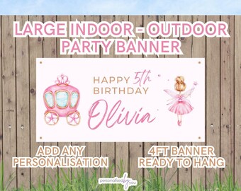 Personalised Pink FAIRY Theme Birthday OUTDOOR INDOOR Birthday Banner Poster Large Add Name & Age Free Delivery 4FT