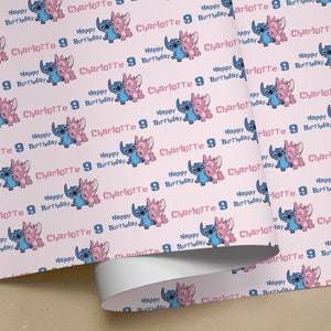 Personalised Pink STITCH HAPPY BIRTHDAY Gift Wrapping Paper Add Any Name & Age image 1