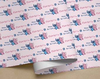 Personalised Pink STITCH HAPPY BIRTHDAY Gift Wrapping Paper Add Any Name & Age