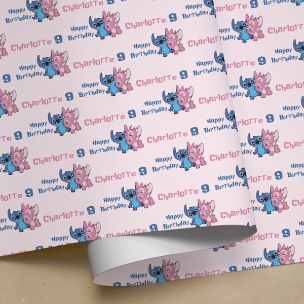 Personalised Pink STITCH HAPPY BIRTHDAY Gift Wrapping Paper Add Any Name & Age