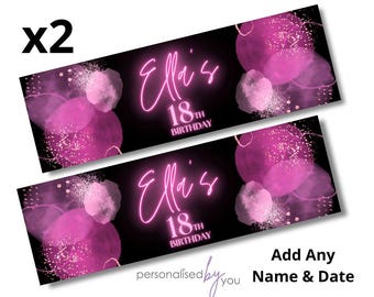 2 x Personalised Birthday Banners Large Pink Neon Add Name & Age Free Delivery 16th 18th 21st 30th 40th 50th 60th etc