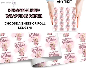 Personalised Makeup Theme Blonde Hair HAPPY BIRTHDAY Gift Wrapping Paper Roll or Sheet Add Any Name & Age Free Delivery