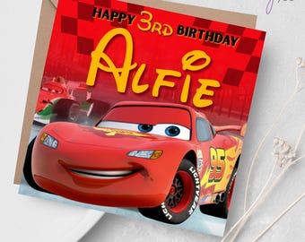 Personalised Disney Cars Lightning Mcqueen Theme Happy Birthday Card Any Name Free Delivery Including Envelope