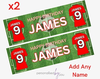 2 x Personalised Birthday Banners Large RED Football Add Name Age Free Delivery
