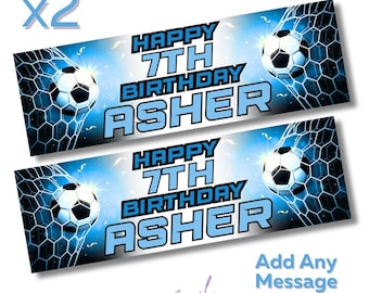 2 x Personalised Birthday Banners Large Football GOAL Add Name Age Free Delivery