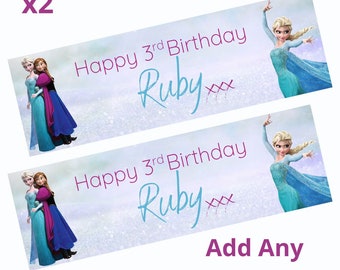 2 x Personalised Disney Princess ANNA ELSA Frozen Birthday Banners LARGE Kids Party Poster Free Delivery